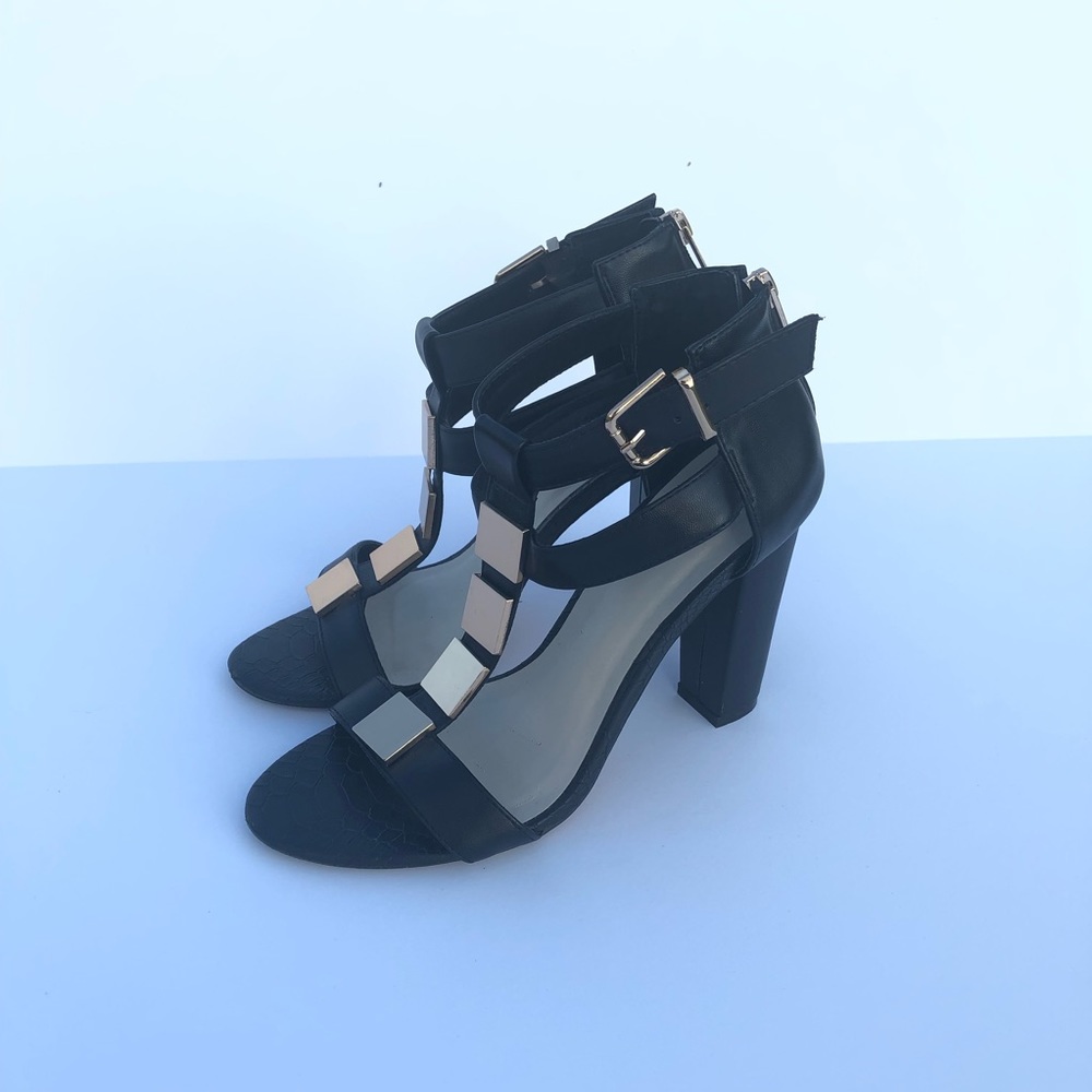 Aldo Heels - Black Ankle Strap Chunky Heel
